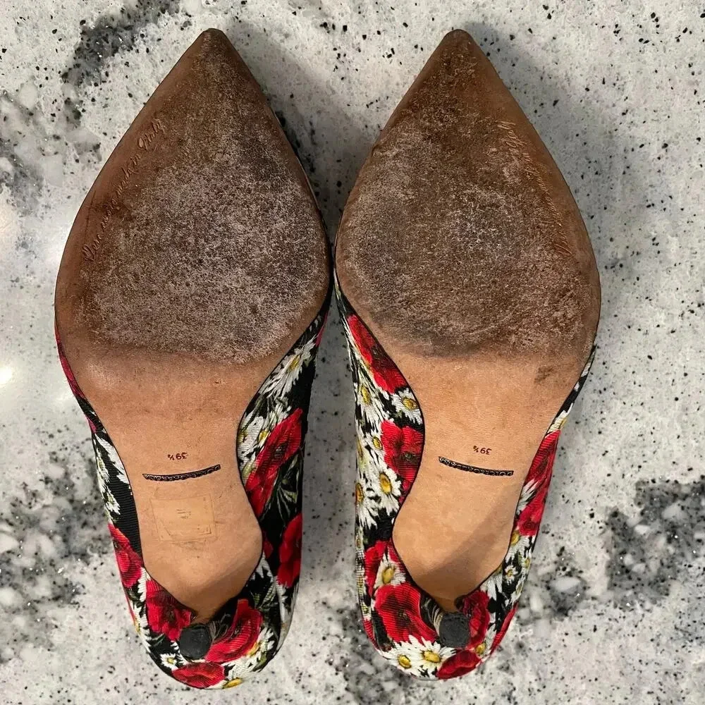 Dolce & Gabbana Pumps Floral Print Crystal Flower High Stiletto Heel Size 39.5